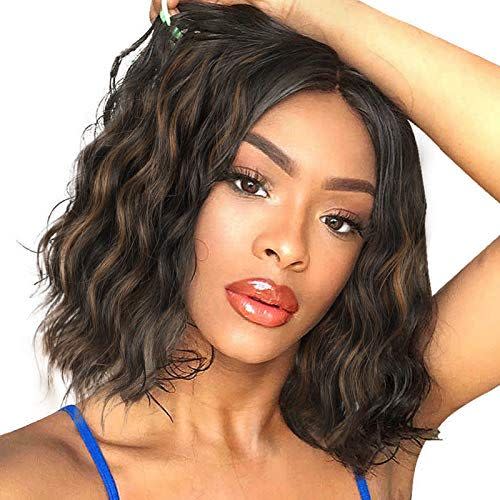 2) Wavy Short Synthetic Shoulder Length Wig with a Middle Part