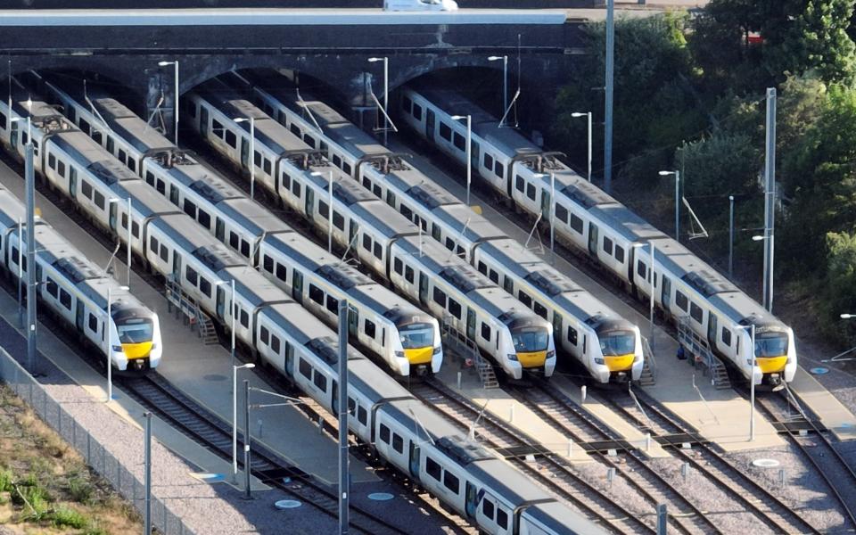 Trains at a standstill near Peterborough station on the second day of strike action by the RMT union this week - Paul Marriott 