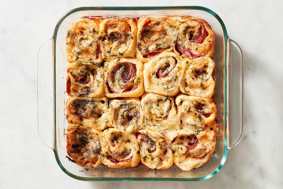 <p>These ham and cheese pinwheels are made easy using store-bought <a href="https://www.delish.com/cooking/recipe-ideas/g3332/crescent-roll-recipes/" rel="nofollow noopener" target="_blank" data-ylk="slk:crescent roll;elm:context_link;itc:0;sec:content-canvas" class="link ">crescent roll</a> dough. They are chock-full of melty cheese and savory-sweet ham, topped with fresh parsley and toasty poppy seeds for texture and flavor you and your holiday guests will love.</p><p>Get the <strong><a href="https://www.delish.com/cooking/recipe-ideas/recipes/a51423/ham-and-cheese-pinwheels-recipe/" rel="nofollow noopener" target="_blank" data-ylk="slk:Ham & Cheese Pinwheels recipe;elm:context_link;itc:0;sec:content-canvas" class="link ">Ham & Cheese Pinwheels recipe</a></strong>.</p>