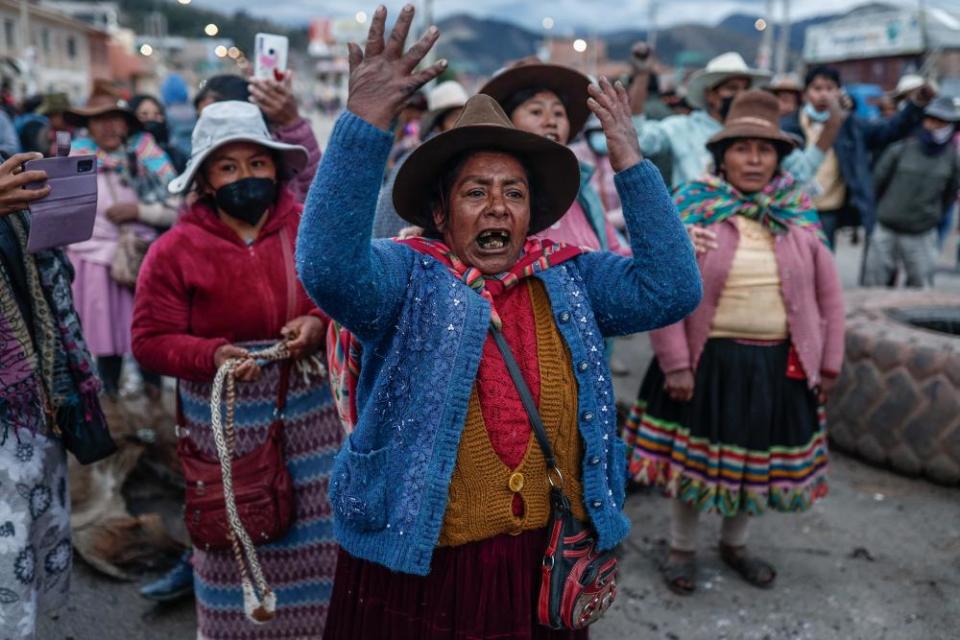 A group of protesters block the Panamericana Sur highway, the most important highway in the country.