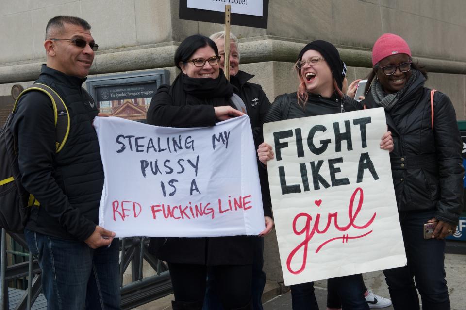 People march in Manhattan during the 2018 Women&rsquo;s March on New York City on Jan. 20, 2018.&nbsp;&nbsp;