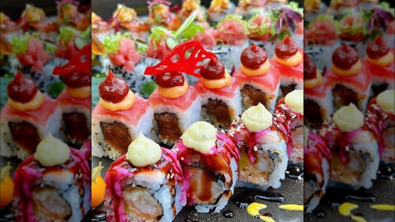 Array of sushi rolls