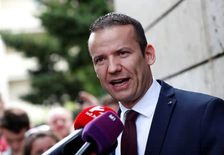 Former Vice Chairman of the Hungarian right wing opposition party Jobbik, Laszlo Toroczkai holds a news conference in Budapest, Hungary, May 22, 2018. REUTERS/Bernadett Szabo