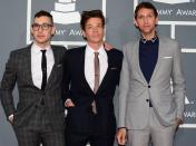 fun. arrive on the red carpet at the Staples Center for the 55th Grammy Awards in Los Angeles, California, on February 10, 2013