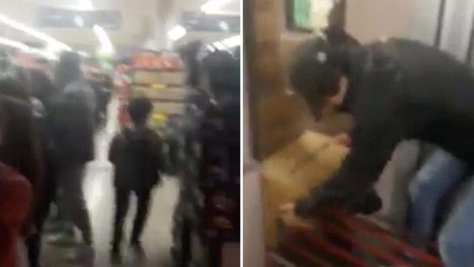 Shoppers help themselves to the unpacked boxes from the back of the stock room. Images: 7 News