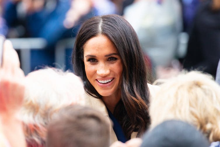 <span class="caption">Megan Markle, The Duchess of Sussex, is a royal patron of four charities that support the arts, access to education, support for women and animal welfare.</span> <span class="attribution"><a class="link " href="https://www.shutterstock.com/image-photo/melbourne-australia-october-18-prince-harry-1206373096" rel="nofollow noopener" target="_blank" data-ylk="slk:FiledIMAGE/ Shutterstock;elm:context_link;itc:0;sec:content-canvas">FiledIMAGE/ Shutterstock</a></span>