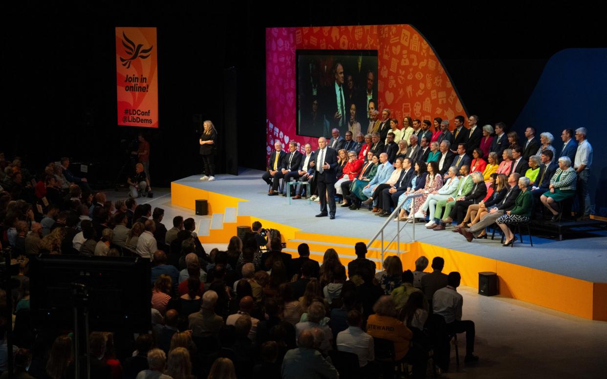 Ed Davey delivers his keynote speech on the fourth day of the Liberal Democrat autumn conference