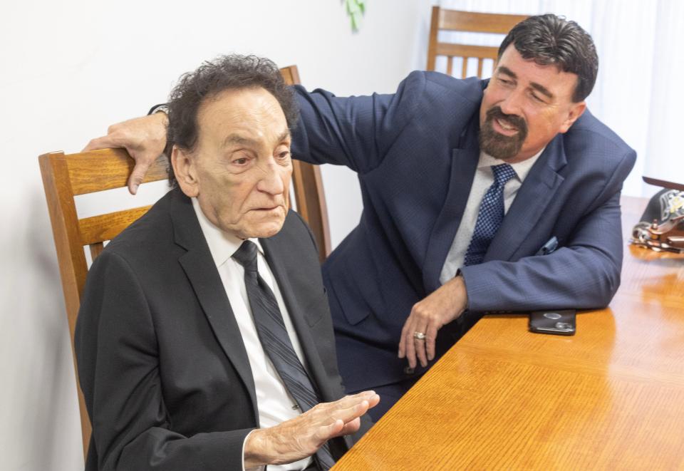 The Rev. David Lombardi and Rev. Dana Gammill talk about Lombardi's ministry over the years. On Sunday, Lombardi, 91, will celebrate 60 years of preaching at Trinity Gospel Temple in Canton.