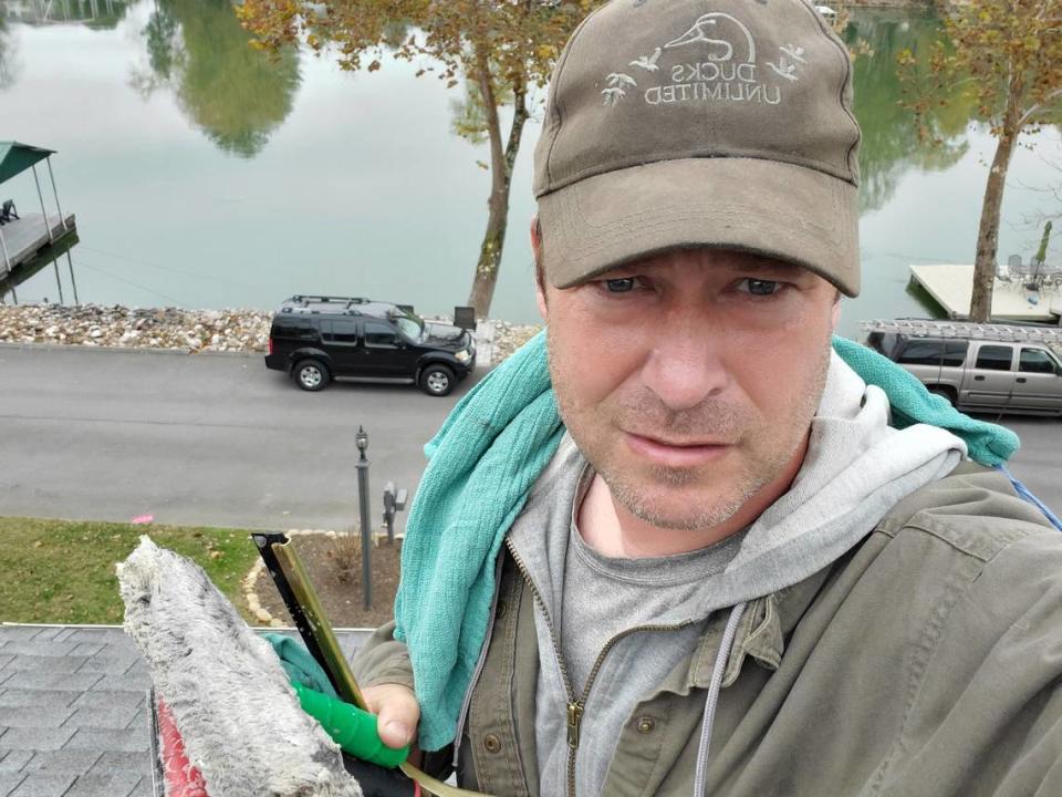 Steve Eimers, who owns a window-cleaning business in eastern Tennessee, is shown here working his day job. But he has spent much of the last five years pushing public officials to remove guardrails that he fears will prove deadly.