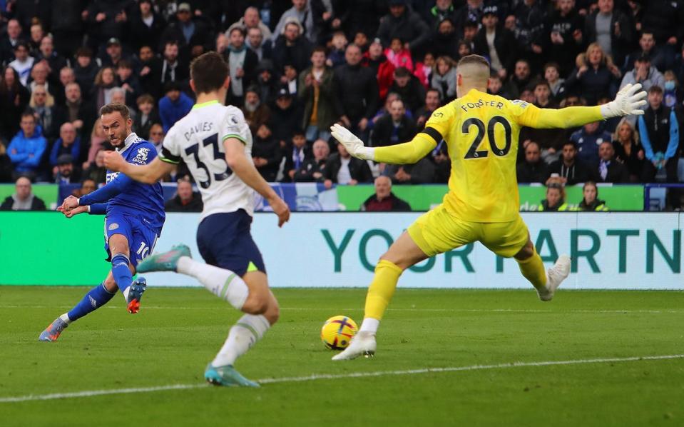 James Maddison converts for Leicester (AFP via Getty Images)