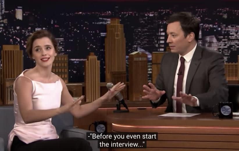 Things got a little awkward during Emma Watson's most recent appearance on<i> The Tonight Show Starring Jimmy Fallon</i>. Source: The Tonight Show Starring Jimmy Fallon