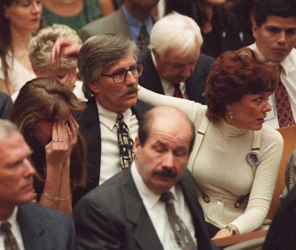 Members of murder victim Ron Goldman family react to the not guilty verdicts in the O.J. Simpson murder trial