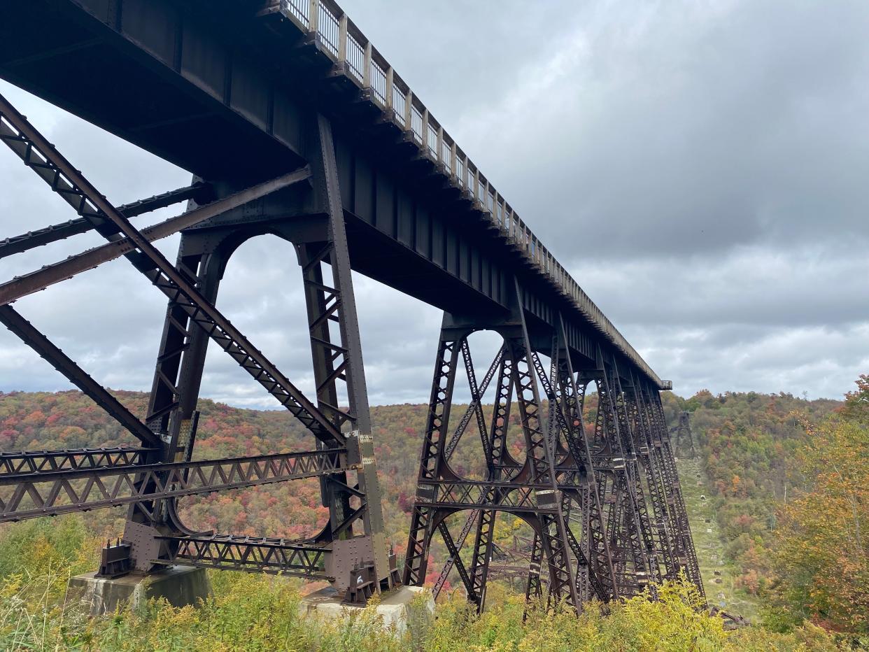 Kinzua Bridge in McKean County once functioned as a railroad viaduct at 2,053 feet long and 301 feet high. When a tornado destroyed a majority of the bridge in 2003, together with statewide and local efforts, it was reinvented into a pedestrian walkway in 2011. People now travel from around the nation to take a walk along the bridge, which stretches 600 feet out and overlooks the state park.