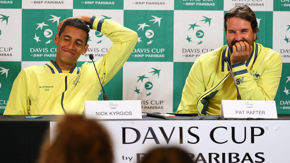 Nick Kyrgios and Pat Rafter, pictured here at a Davis Cup meet in 2014.