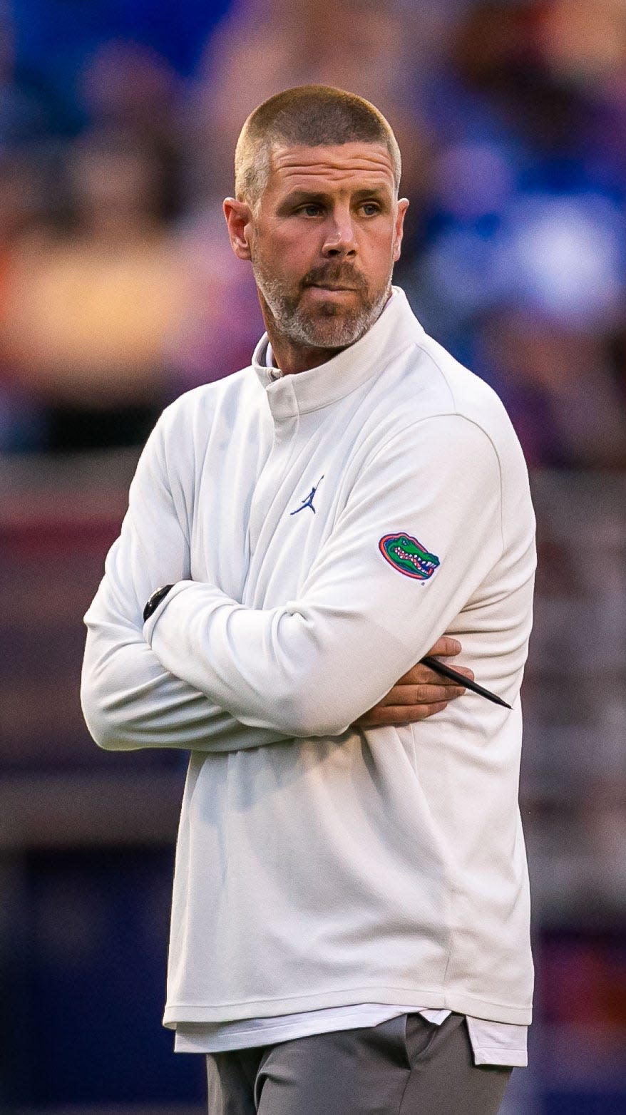 Florida Gators head football coach Billy Napier watches during the annual Orange and Blue spring game at Ben Hill Griffin Stadium in Gainesville on April 14.