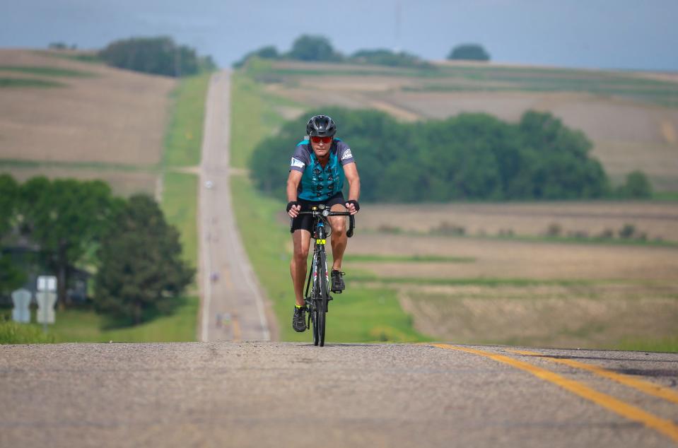 Members of the RAGBRAI route inspection team make their way along the route during the preride on Sunday, June 5, 2022.