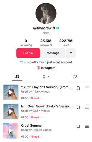 <p>Taylor Swift/TikTok</p> Taylor Swift's music returns to TikTok