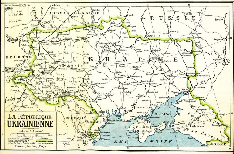 Map of Ukraine presented by Ukrainian delegation at Paris Peace Conference, 1919. (Wikimedia)