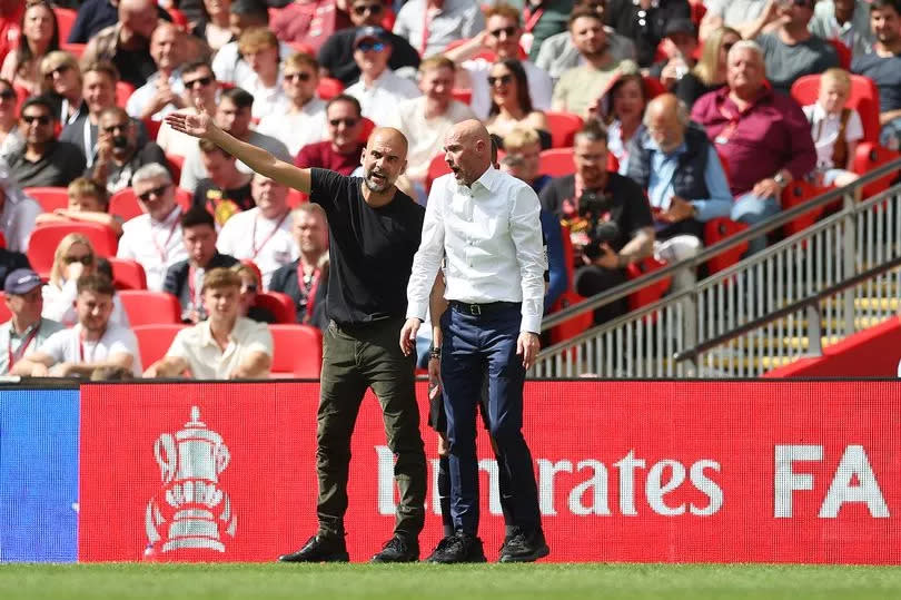 Pep Guardiola and Erik ten Hag in a heated discussion during last season's FA Cup final