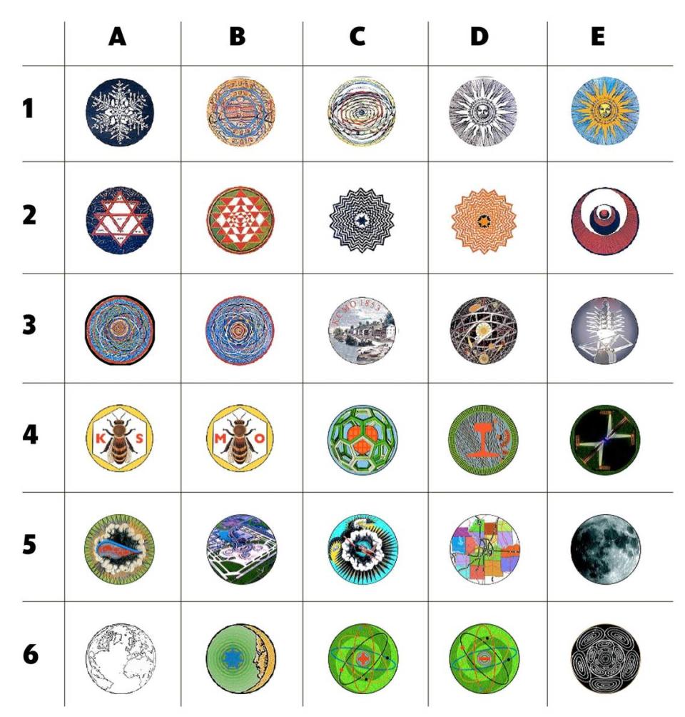 A selection of the remaining medallions in the floors of KCI’s old terminals B and C is shown in a grid format. Forty of the 106 remaining medallions will be salvaged and installed in city-owned buildings around Kansas City, officials say.