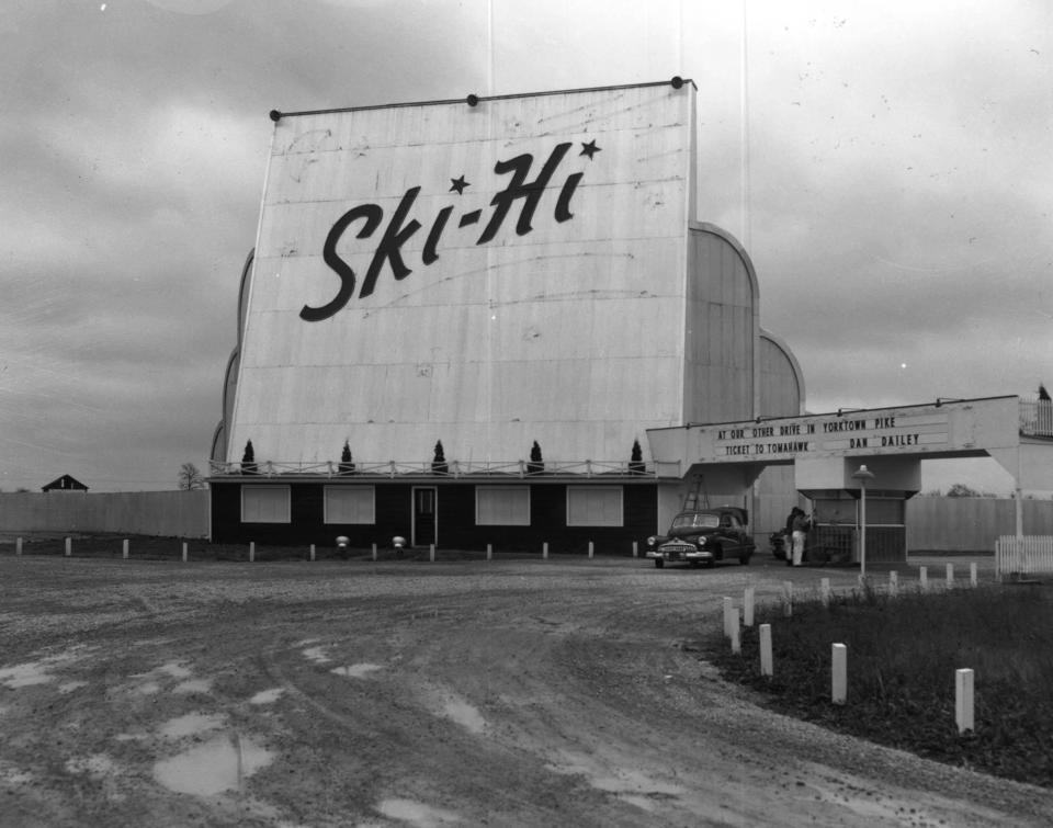 Ski-Hi Theater at the intersection of Indiana State Roads 3 and 28.