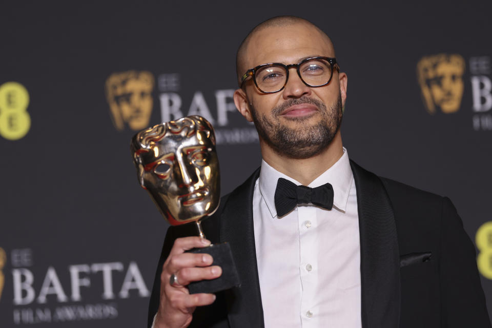 Cord Jefferson, winner of the adapted screenplay award for 'American Fiction', poses for photographers at the 77th British Academy Film Awards, BAFTA's, in London, Sunday, Feb. 18, 2024. (Photo by Vianney Le Caer/Invision/AP)