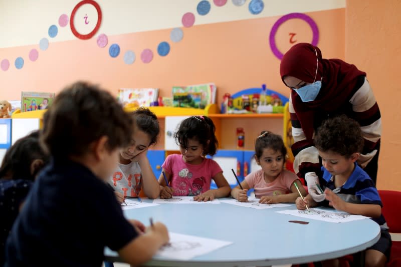 Gaza nursery schools reopen as Palestinians ease COVID-19 restrictions, in Gaza City