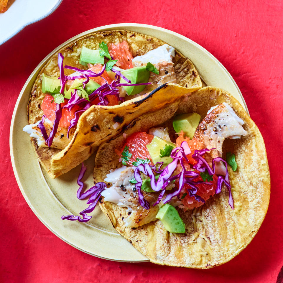 Fish Tacos with Preserved Grapefruit Salsa