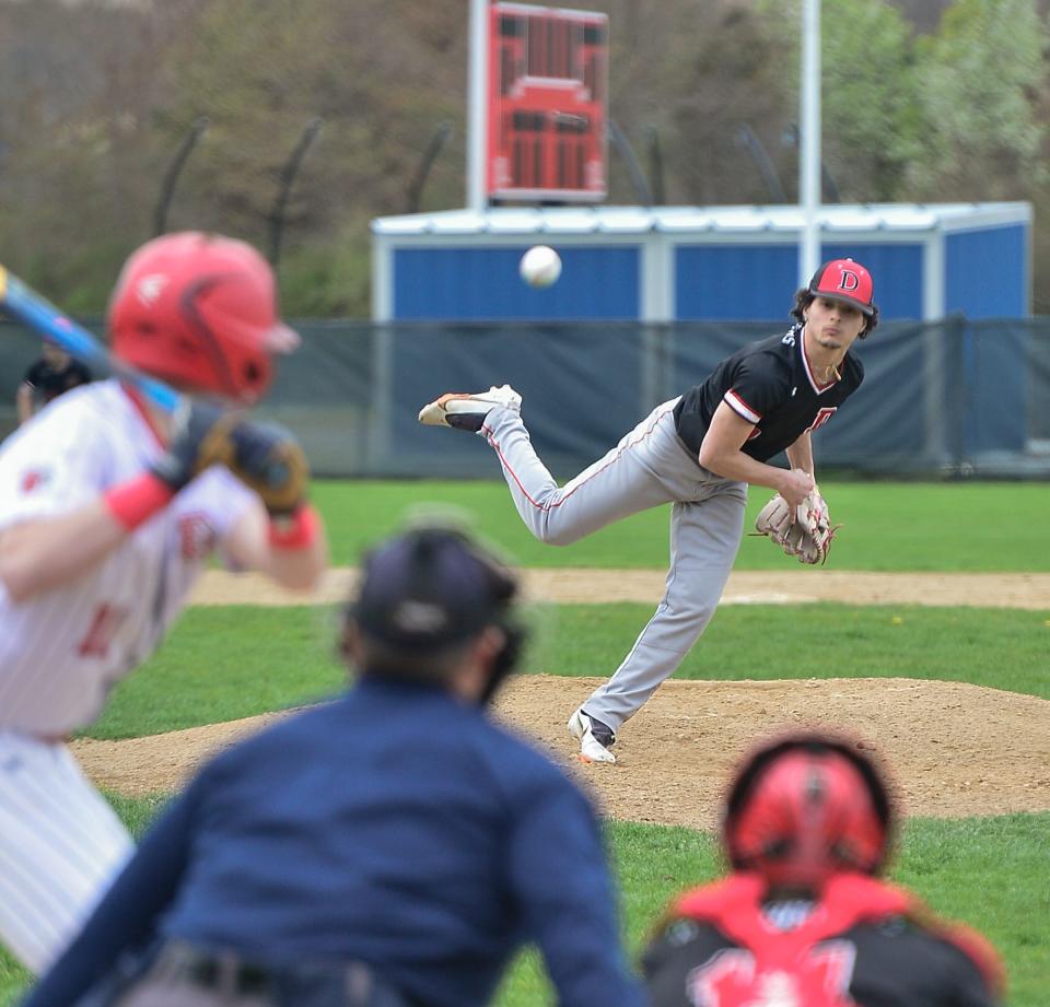Durfee’s Keith Strong delivers a pitch during Wednesday’s game against Bridgewater-Raynham.
