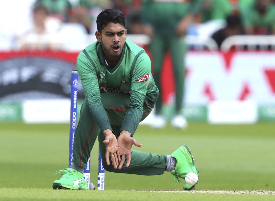 Bangladesh's Mehedi Hasan Miraz during the Cricket World Cup match between Australia and Bangladesh at Trent Bridge in Nottingham, Thursday, June 20, 2019. (AP Photo/Rui Vieira)