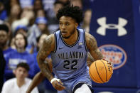 FILE - Villanova forward Cam Whitmore (22) looks to pass against Seton Hall during the first half of an NCAA college basketball game Tuesday, Feb. 28, 2023, in Newark, N.J. Whitmore is among the top prospects in next month’s NBA draft. (AP Photo/Adam Hunger, File)