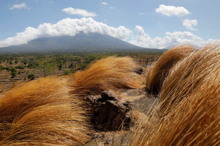 A view of Mount Agung, a volcano on the highest alert level, near Kubu, on the resort island of Bali, Indonesia September 25, 2017. REUTERS/Darren Whiteside