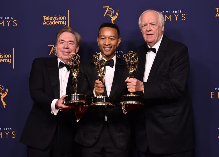 Andrew Lloyd Webber, John Legend and Tim Rice earned EGOT status with their Emmy win for "Jesus Christ Superstar Live in Concert" -- each now has an Emmy, Grammy, Oscar and Tony