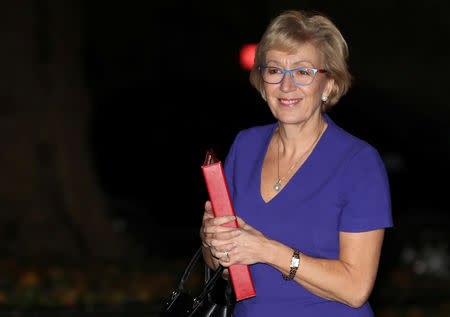 Britain's Leader of the House of Commons Andrea Leadsom leaves after the meeting with Britain's Prime Minister Theresa May at 10 Downing Street in London, Britain, November 13, 2018. REUTERS/Simon Dawson