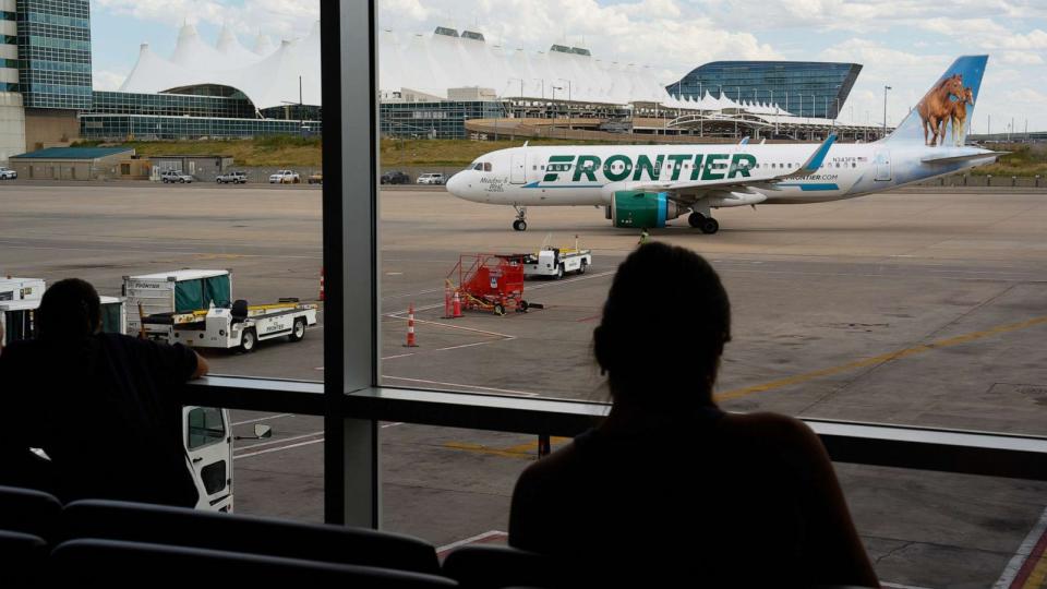 PHOTO: An Airbus A320-251N aircraft, operated by Frontier, arrives at the Jeppesen Terminal at Denver International Airport in Denver, Aug. 19, 2023. (Bing Guan/Bloomberg via Getty Images, FILE)