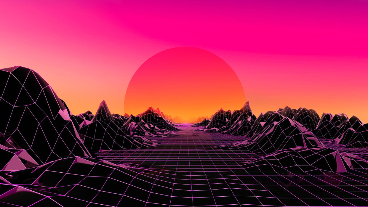  image of a sunset with computer generated hills 