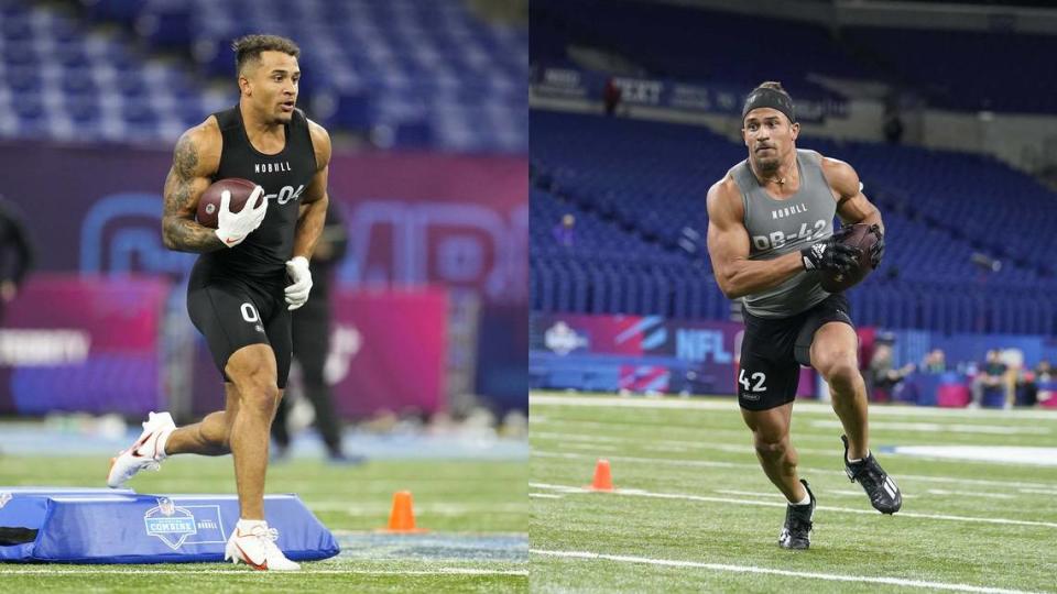 Chase Brown, left, and Sydney Brown at the NFL football scouting combine in Indianapolis in March 2023.