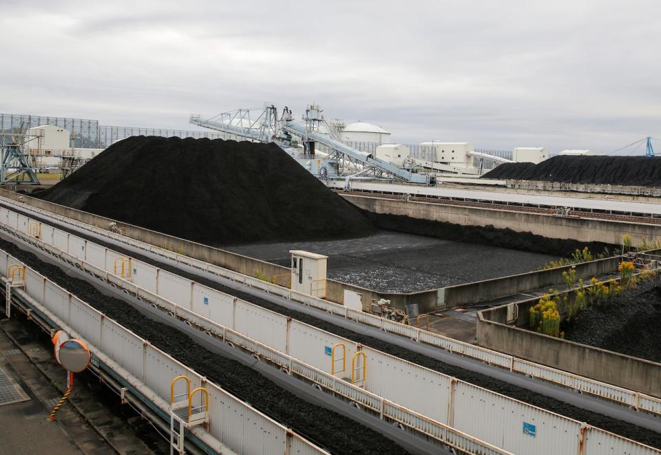 Coal piles are seen at JERA's Hekinan thermal power station in Hekinan, central Japan October 18, 2021. Picture taken October 18, 2021.  REUTERS/Yuka Obayashi