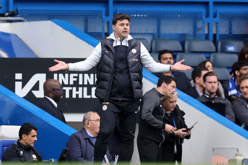 Mauricio Pochettino reacts during the Premier League match between Chelsea FC and West Ham United