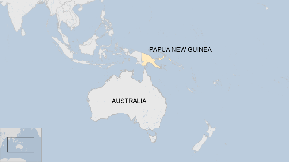 Map showing Papua New Guinea and Australia