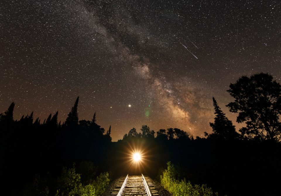 Milky Way galaxy spotted above the Adirondack Railroad.