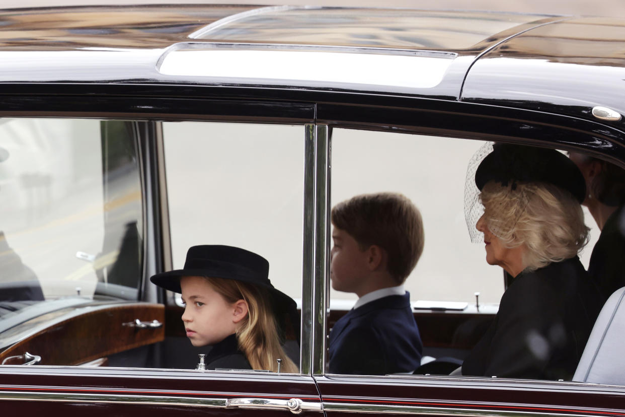 The children arrived in a car with their mother, the Princess of Wales and Camilla, the Queen Consort. (Getty Images)