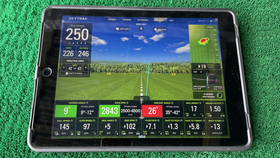 ping G430 LST data on the SkyTrak+ Launch Monitor app screen