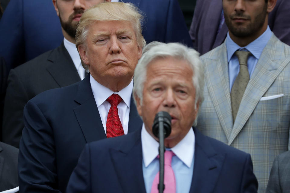 Did Patriots owner Robert Kraft instruct Donald Trump to bribe former senator Arlen Specter to make his Spygate investigation go away? It seems unlikely. (Photo by Chip Somodevilla/Getty Images)