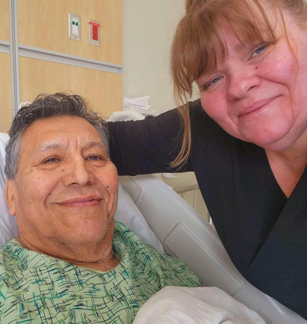 Wilfred Simon of Fort Resolution, N.W.T., with his wife Teresa Simon. Wilfred was hospitalized in February with an invasive group A strep infection that almost took his leg. Health officials in the N.W.T. say there have been 9 cases of invasive strep A infections in the N.W.T. so far this year, which is how many the territory typically sees in a whole year.   (Submitted by Wilfred Simon - image credit)