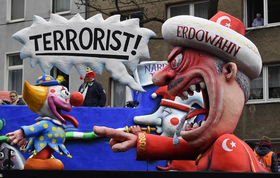<p>A Carnival float depicting Turkish president Erdogan is pictured prior to the traditional carnival parade in Duesseldorf, Germany, on Monday, Feb. 27, 2017. (AP Photo/Martin Meissner) </p>