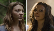 <p>Dormer plays Sara Price (left), an American woman who travels to a haunted Japanese forest to find for her twin sister Jess (right), who has gone missing. She’s forced to wade through a woodland full of tormented souls during her emotionally charged quest. <i>(Photo: Gramercy Pictures/ <i>James Dittiger)</i></i><br></p>