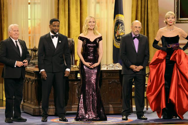 <p>Kevin Winter/Getty</p> Martin Sheen, Dulé Hill, Janel Moloney, Richard Schiff and Allison Janney