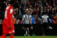 Football Soccer - Angers SCO v EA Guingamp - French Cup semi-final - Raymond Kopa Stadium, Angers, France - 25/04/2017. Angers' Thomas Mangani celebrates with team mates after scoring. REUTERS/Stephane Mahe