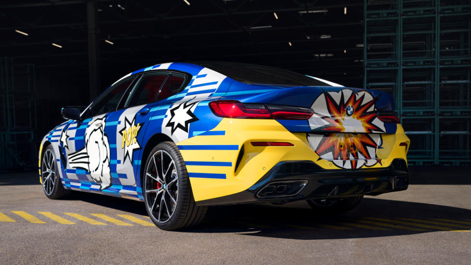 The rear of the vehicle pays homage to the 2010 BMW race car that Jeff Koons also used as a canvas. - Credit: Photo by Enes Kucevic Photography, courtesy of BMW.